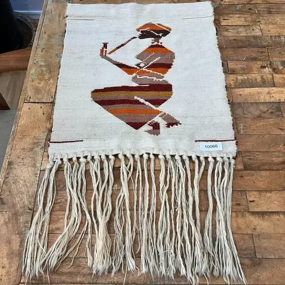Mohair Woven Wall Hanging Tapestry 32 African Folk Art Smoking Pipe Reversible
